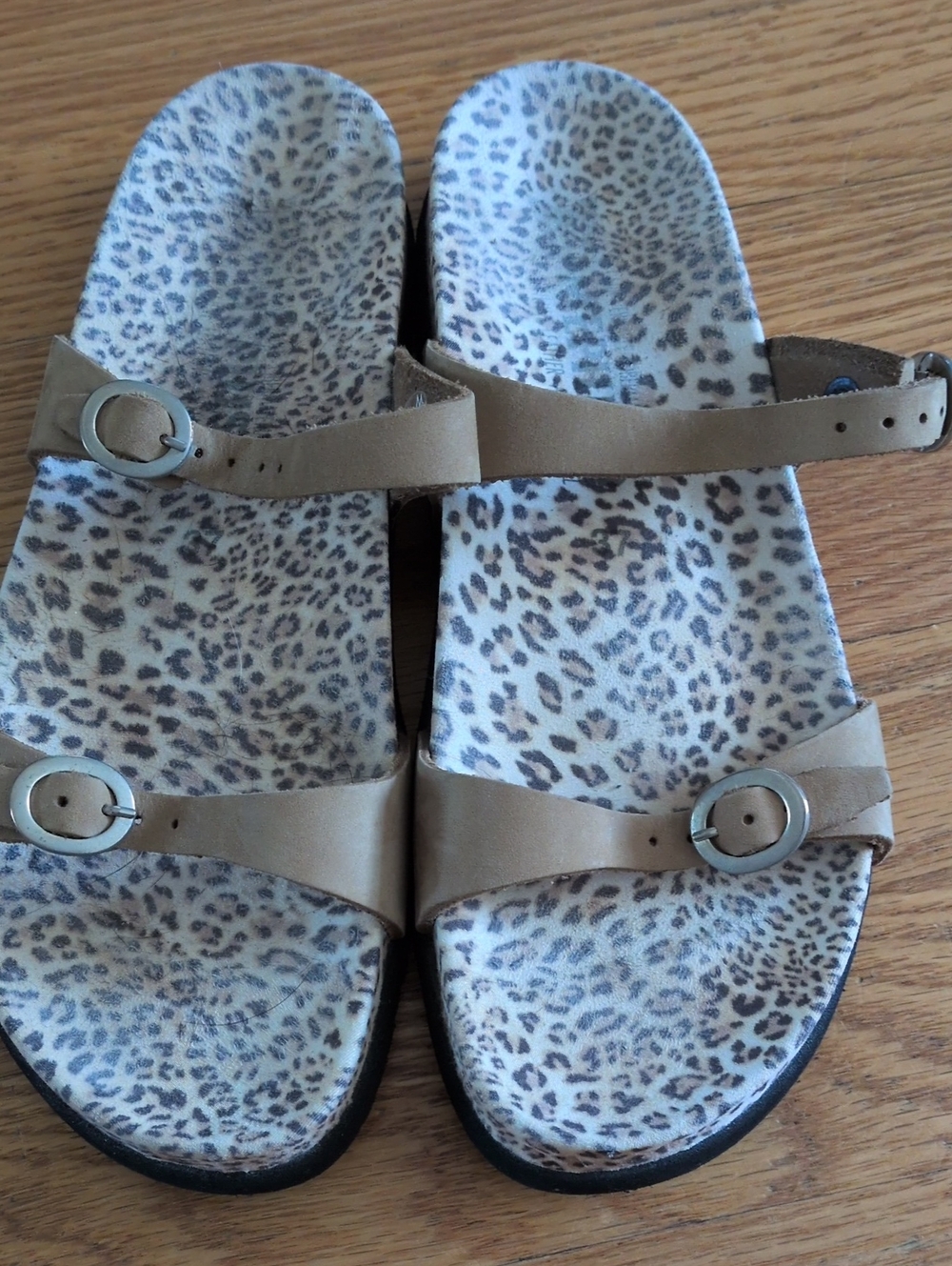 Mephisto Women’s Leather Dual-Strap Sandals with Leopard Footbed EU37
